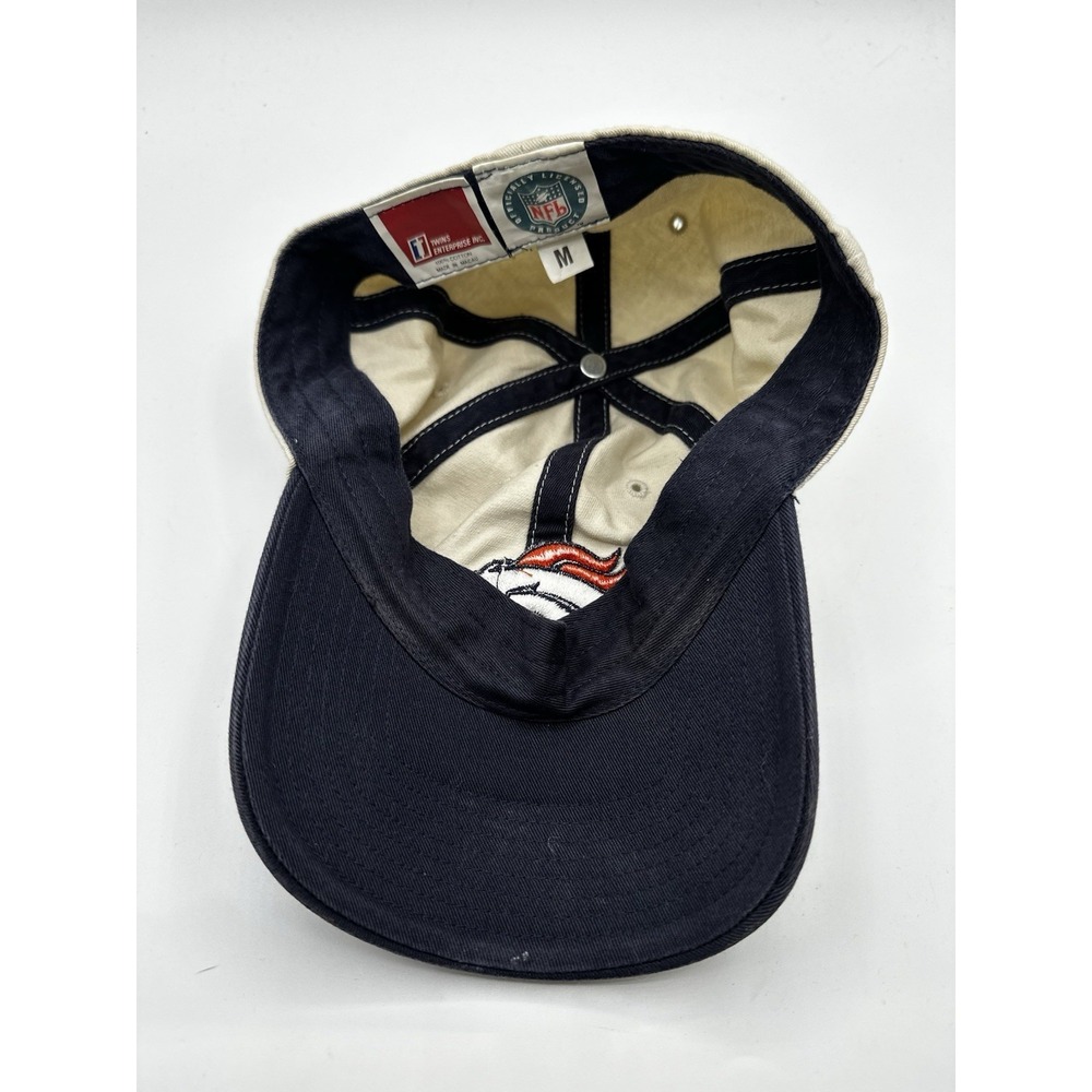 VTG 90s Twins Enterprise NFL Official Denver Broncos Hat Snapback Cap Beige Navy - Picture 5 of 14